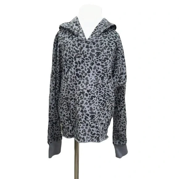 Old Navy girls M 8 gray black cheetah crop hoodie - Picture 2 of 9